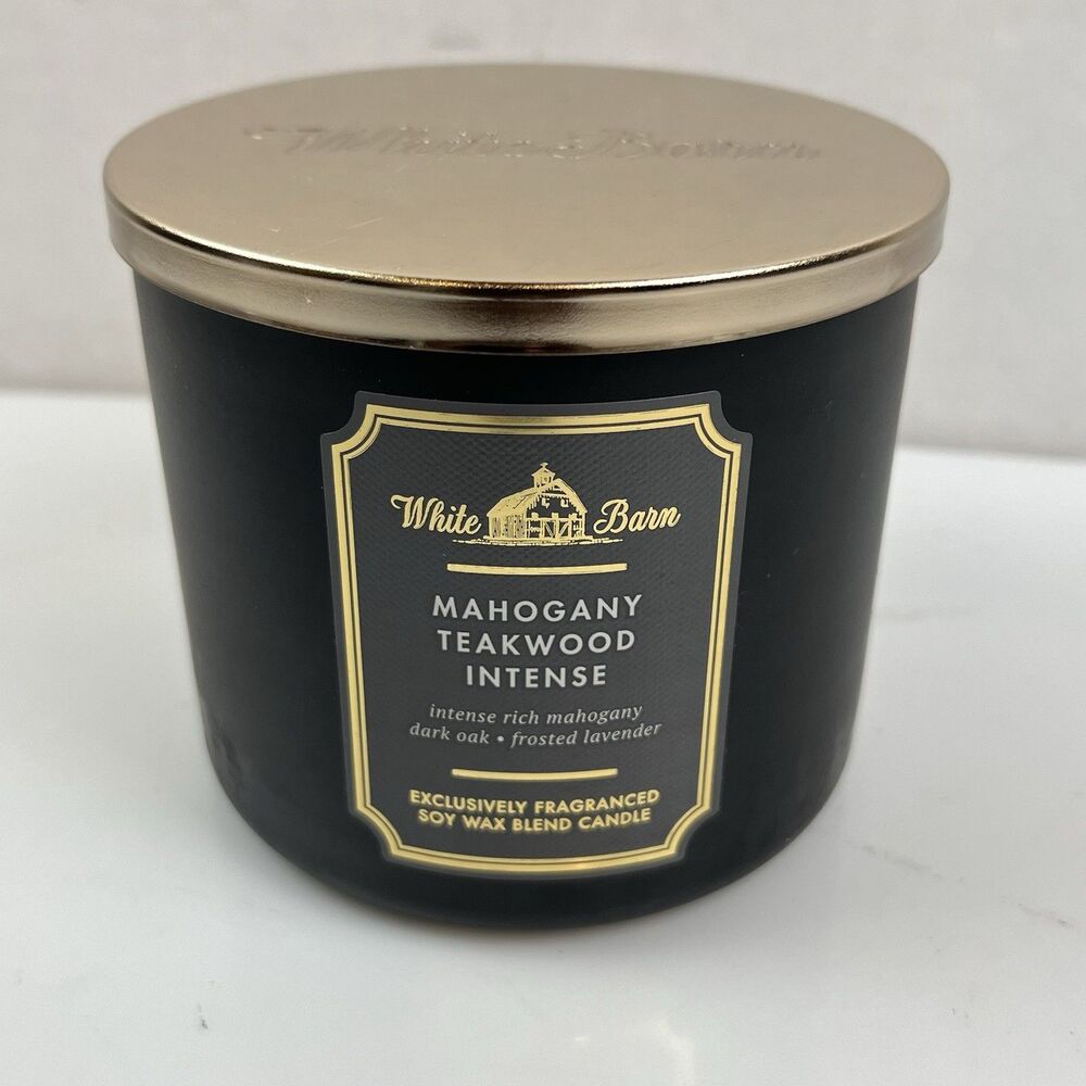 Bath & Body Works 3 Wick Candle Mahogany Teakwood High Intensity White Barn